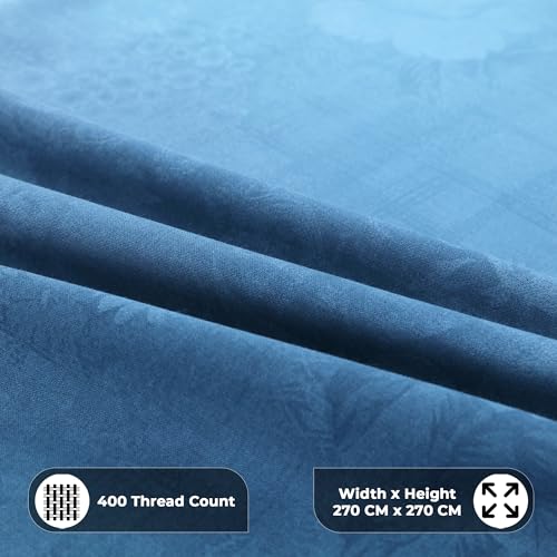 Image of Story@Home Luxe 400 TC Sateen Weave 100% Cotton Bedsheet King 270 cm x 270 cm Ombre Printed Soft Flat Sheet with 2 Pillow Covers 18 x 27 Inch Sea Blue-Gift Packaging