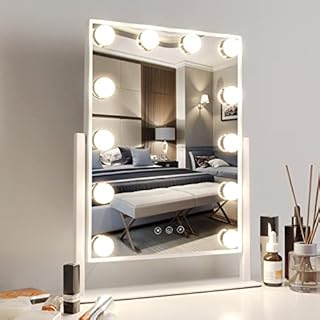 Meidom Hollywood Vanity Mirror with Lights, Lighted Dressing Table Makeup Mirror with 12 LED Bulbs, 3 Color Modes, 360° Rotating Light Up Mirrors for Bedroom Tabletop - White