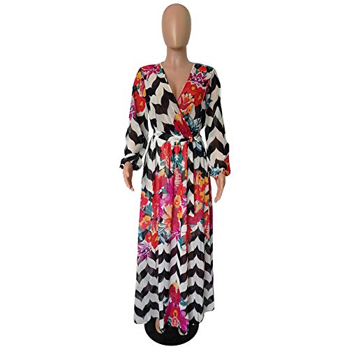 Image of Nuofengkudu Womens Chiffon Deep V-Neck Maxi Dress Summer Boho Dresses(S-5XL)
