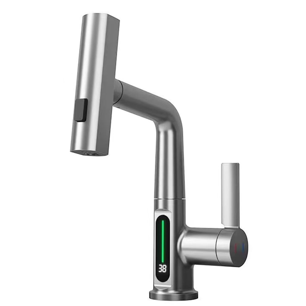 SOHNVWTGD Waterfall Bathroom Faucet with Pull Down Sprayer,Faucets for Bathroom Sinks with Sprayer,Basin Vanity Faucet with Pull Out Spray Head Tap Brushed Nickel