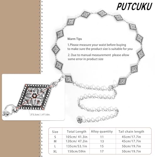 Western Waist Chain Belts for Women Metal Concho Belt Adjustable Boho Country Link Belts4