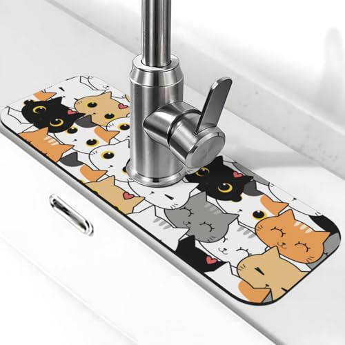 Cute Cat Kitchen Sink Splash Guard Absorbent Faucet Mat for