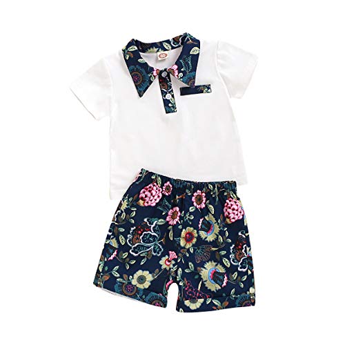 Toddler Baby Boys Girls Summer Clothes Sets Short Sleeve Stand Collar T-Shirt + Floral Short Pants Little Kids Outfits 2Pcs (Floral, 4-5T)