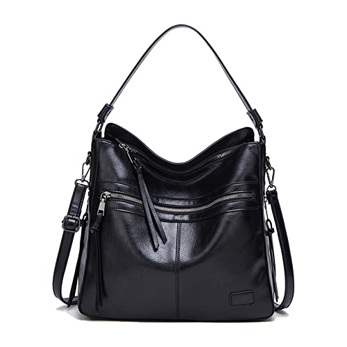 Bolso de cuero para mujer, bolso de mano grande de diseñador con múltiples bolsillos, bolso de hombro de trabajo cruzado, Estilo 1 Negro, 33,02 cm Cover