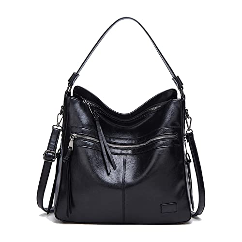 Women Leather Handbag Large Designer Tote Bag Multi-Pocket Designer Purses Cross-Body Work Shoulder Bag Black