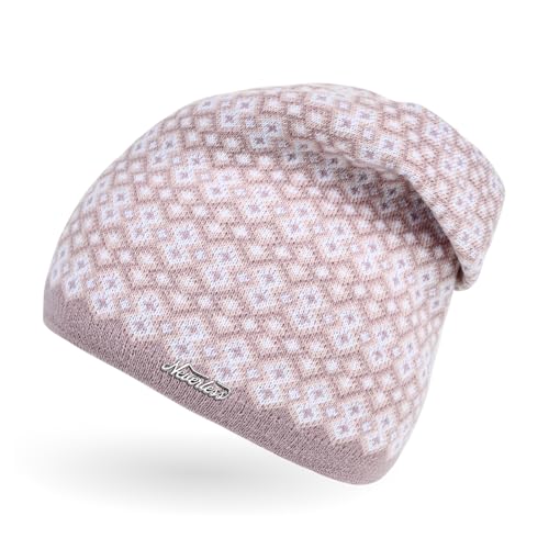 Neverless® Damen Strick-Mütze Beanie gefüttert Fleece Innenfutter Winter-Mütze Rautenmuster Rosa Unisize