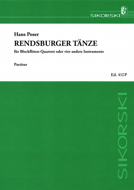 Rendsburger Tänze: für Blockflöten-Quartett oder 4 andere Instrumente. op. 42. 4 recorders (2 violins, viola, cello). Partition.      Sheet music – October 22, 2002