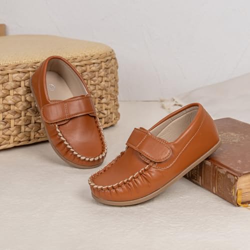 Image of Toddler Boys Girls PU Leather Loafers Little Kids Slip-On Texture Flats Boat Wedding Dress Shoes School Uniform Moccasins Daily Walking Shoes(Toddler /Little Kids)