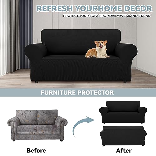 LURKA-Stretch-Loveseat-Sofa-Slipcovers-1-Piece-Couch-Covers-for-Sofa-Furniture-Protector-Full-Sofa-Covers-with-Elastic-Bottom-for-Kids-and-Dog-Medium-Black LURKA Stretch Loveseat Sofa Slipcovers 1 Piece Couch Covers for Sofa Furniture Protector Full Sofa Covers with Elastic Bottom for Kids and Dog Medium Black