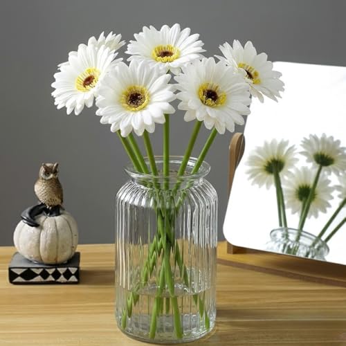 Image of Artificial Gerbera Flower Sticks (Pack of 5) for Home Decor | Realistic Faux Flowers for Vases | Wedding, Office, Living Room & Party Decoration | Long-Lasting, Washable & Reusable