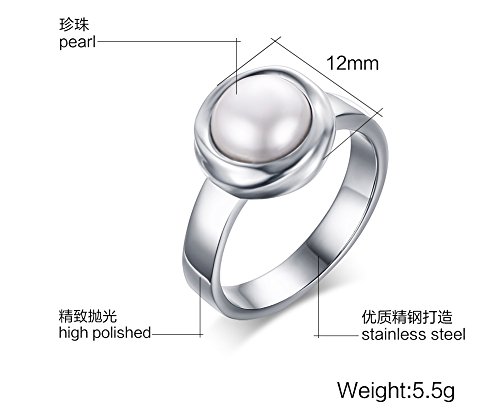Stainless Steel Pure White Freshwater Cultured Pearl Engagement Band Ring For Women,Size 7-9 (7) #TOP2