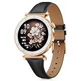 BOALZETD Smartwatch Donna - Elegante in Piccolo con Display AMOLED 1,19' Cinturino in Pelle Sottile, Orologio Fitness con Contapassi, Cardiofrequenzimetro/SpO2/Sonno per iOS/Android, Rosa Oro/Nero