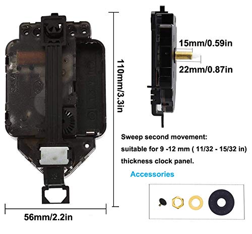 Non-Ticking Hands Quartz Diy Wall Pendulum Clock Movement Mechanism Diy Repair Parts Replacement With 3 Different Pairs Of Hands, 15/32 Inch Maximum Dial Thickness, 7/8 Inch Total Shaft Length #TOP1