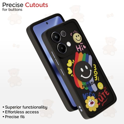 Image of Pikkme Back Cover for Oppo K13 5G | Soft Silicone| Cute Rainbow Smile & 3D Cartoon Flower Design | Shockproof Raised Camera Protection Bumper Case (Black)