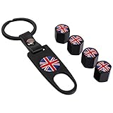 TOPKU Mini Cooper Red Union Jack British Flag with 4pcs Tire Valve Stem Caps +Keychain Set Accessories Decal Parts Universal for Most Cars, Such as BMW Mini Cooper (Red Union Jack)