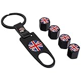 TOPKU Mini Cooper Red Union Jack British Flag with 4pcs Tire Valve Stem Caps +Keychain Set Accessories Decal Parts Universal for Most Cars, Such as BMW Mini Cooper