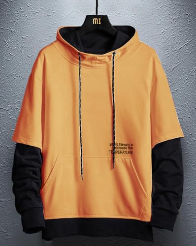 Image of EYEBOGLER Men's Colorblocked Hooded Neck Cotton Blend Full Sleeves Regular Fit Sweatshirt