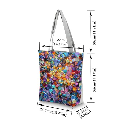 Bolso tote para mujer con estampado de gemas y cristales arcoíris, estilo bohemio, con cierre de cremallera, ideal para viajes, compras y uso diario miniatura 4