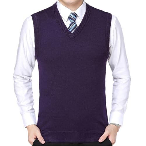 Men's Knitted Sweater Vest Solid Color Pullover V-Neck Casual Business Waistcoat Outwear Tops