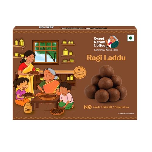 Sweet Karam Coffee Ragi Laddu – 150g | Healthy Millet Ladoo with Jaggery, Almond & Cashew | No Refined Sugar & Palm Oil | Rich in Calcium & Fiber | Traditional Nutritious Snack for Kids & Adults