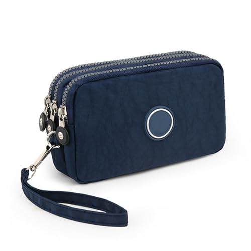 Carteira para homens e mulheres, carteira de pulso de grande capacidade, bolsa de mão Oxford com 3 camadas, Azul marinho, Large