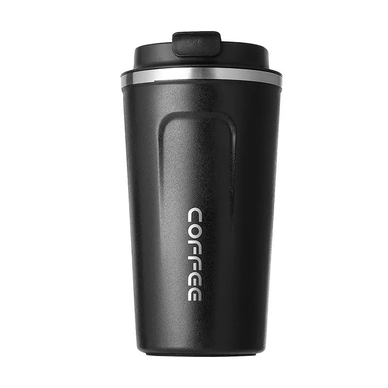 Coffee Mug 510ml Stainless Steel Vacuum Insulated Coffee Tumbler with Flip Lid for Home Office Outdoor Works Travel Reusable Light Weight Leak proof perfect for coffee & Tea Thermos Cup (Black)