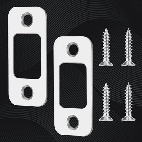 2er-Pack Riegel-Schließbleche, Türschließbleche mit Großem Loch und 4 Schrauben für Innentüren Türrückplatte mit Abgerundeten Ecken Türschlossplatte Schlossersatzteile für Türen (Silber)