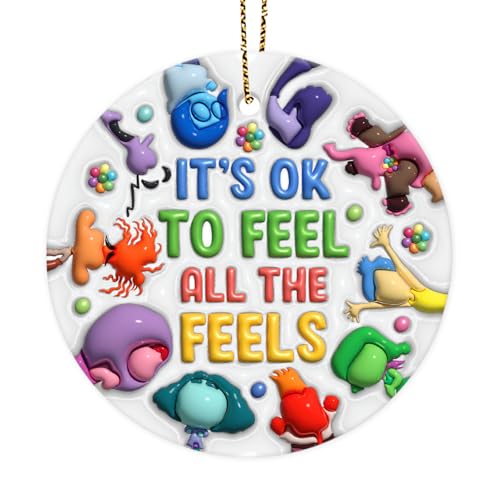 Emotional Wellness Ornament 2025 – It’s OK to Feel All The Feels Hanging Christmas Ornaments, Colorful Cartoon Feelings Xmas Tree Decoration