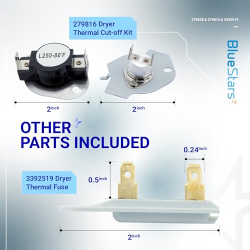 BlueStars 279838 W10724237 Dryer Heating Element Kit - For Whirlpool Kenmore Roper Maytag Amana NED4655EW1 WED4815EW1 MEDC215EW1 RED4640YQ0 RED4440VQ1 REX4634KQ1 RED4440SQ0 Dryers 3398064 3403585