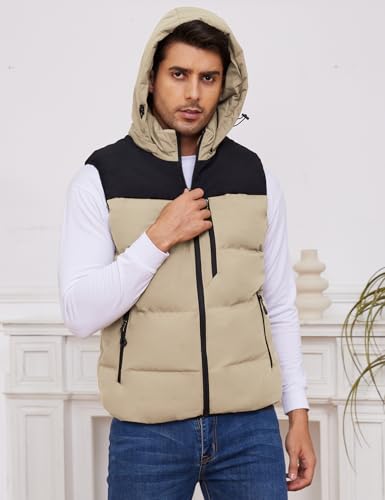 Image of Gihuo Mens Winter Puffer Vest Hooded Sleeveless Quilted Jacket Zip Up Padded Coats