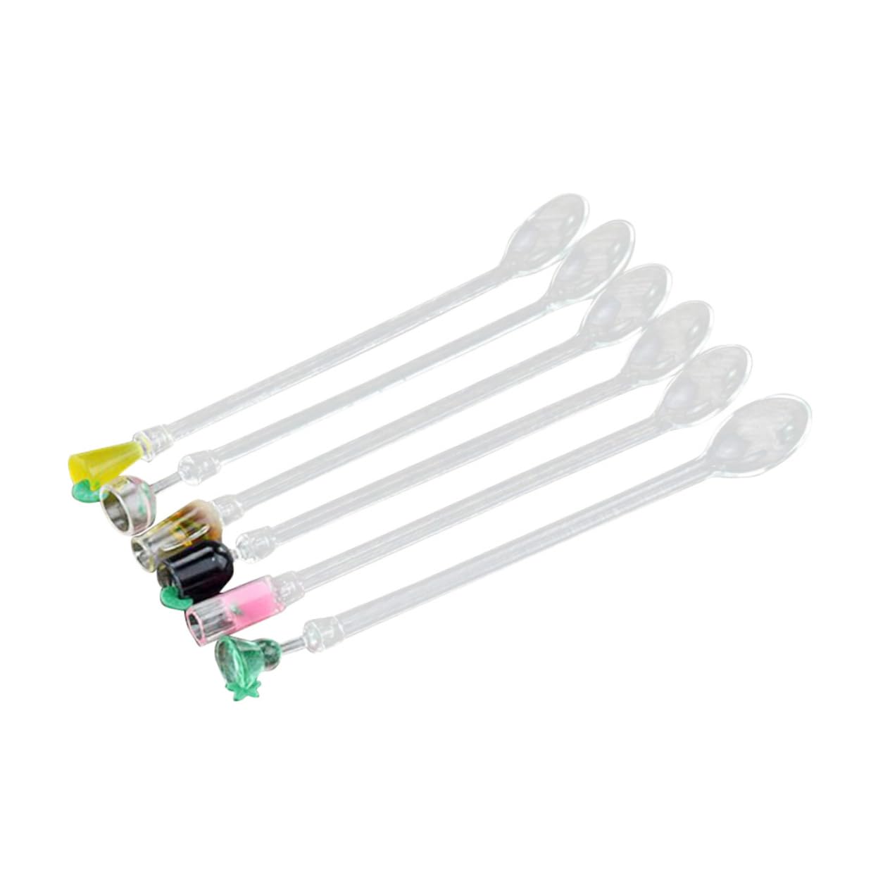 STOBAZA 6pc Bar Cocktail Spoon Set Acrylic Long Handle Stirring Spoons Swizzle Sticks for Tall Drinks Random Style