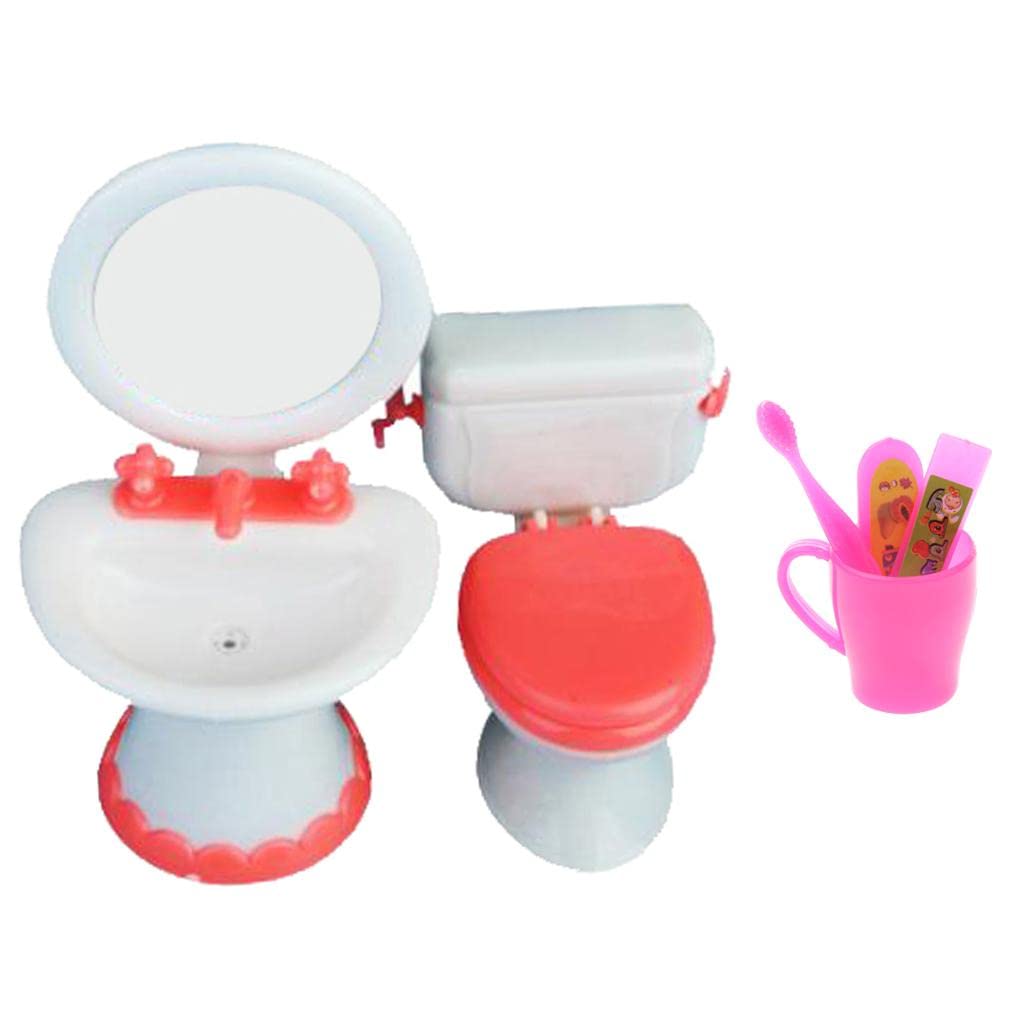 1/6 Scale Miniature Toilet + Sink + Toothbrush Bathroom Furniture for Dolls House Action Figures Accessory