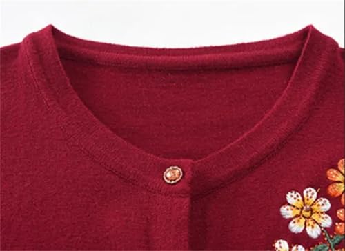 Generic Grandma Spring Thin Cardigan Women Embroider Flower Sweaters Middle-Aged and Elderly Knitting Coat Brown Gray3