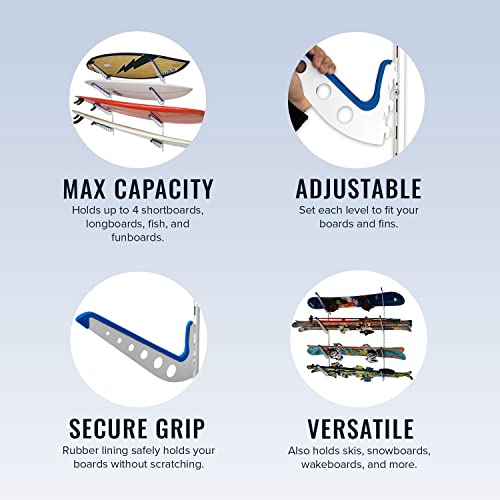 Image of StoreYourBoard Surfboard Wall Mount Rack, Holds 4 Boards, Padded Arms