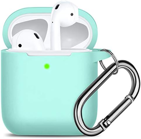Oielai for Airpod Case, [Front LED Visible ] Waterproof Protective Cover Cute Silicone Cases Skin with Keychain Compatible with Apple Airpods 2 & 1, Red