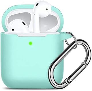 Oielai for Airpod Case, [Front LED Visible ] Waterproof Protective Cover Cute Silicone Cases Skin with Keychain Compatible with Apple Airpods 2 & 1, Red