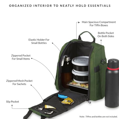 Image of Carriall Lunch Bag for Office | Water-Resistant Tiffin Bag for Office, College, School & Picnic | 8L Reusable Lunch Box Bag for Men, Women (Olive Green)