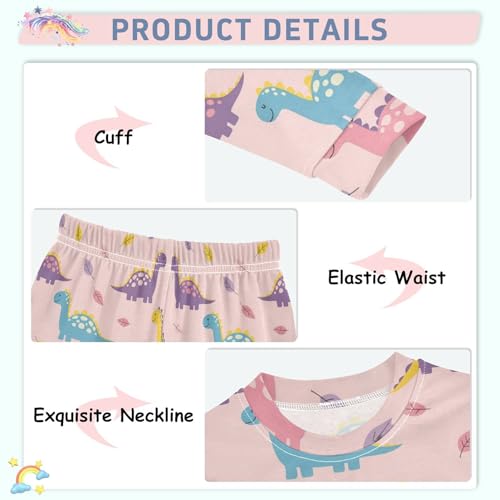 Pajama Sets Long Sleeve Colorful Dinosaurs on Pink Soft Comfy Sleepwear 2 Piece PJS 3-8T4