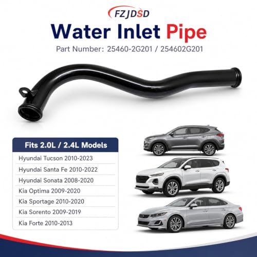 Image of FZJDSD 1PC Water Inlet Pipe and O-Rings 254602G201 Compatible with Hyundai Santa Fe Sonata Tucson 2010-2021 Compatible with Kia Forter Optima Sorento Fit for Sportage 2010-2021 2.0L 2.4L #25460-2G201