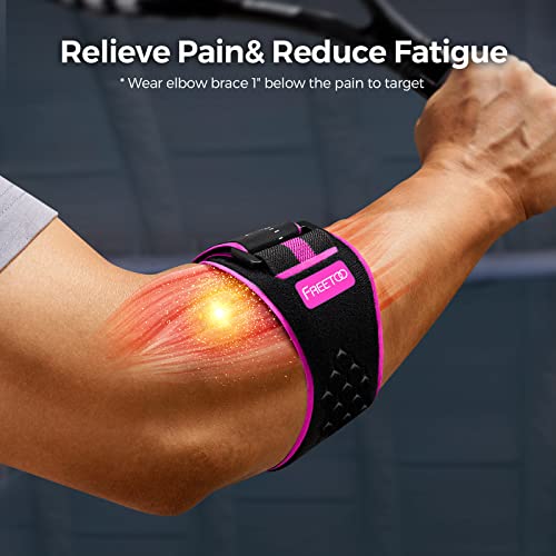 FREETOO Elbow Brace for Tendonitis and Tennis Elbow Relief with Removebale Pad, AdjustableTennis Elbow Brace for Women Men, Comfortable Golfers Elbow Straps Rose Red