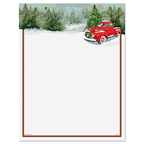 Red Truck Christmas Stationery - Holiday Letters, Printer Paper, 25 Sheets, 8½ x 11 Inch, by Current