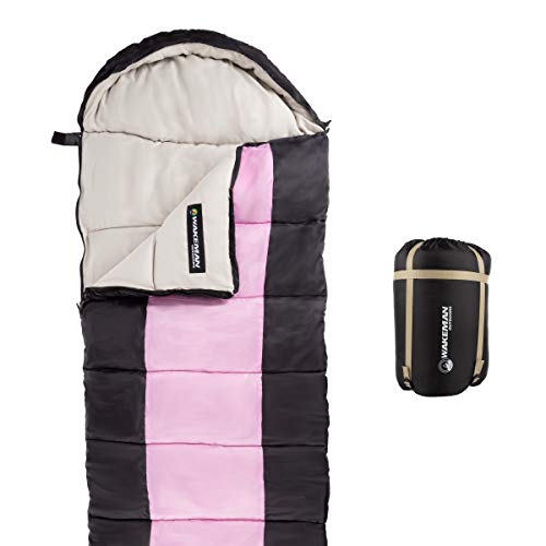 Sleeping Bag – 35F Rated 3 Season Envelope Style with Hood for Outdoor Camping, Backpacking and Hiking with Carry Bag by Wakeman Outdoors (Pink/Black) Sleeping Bag – 35F Rated 3 Season Envelope Style with Hood for Outdoor Camping, Backpacking and Hiking with Carry Bag by Wakeman Outdoors (Pink/Black)