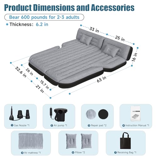 Air Mattress for SUV Double Sided Air Mattress with Air Pump, 2 Pillows