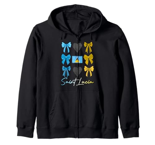 Image of Saint Lucia Flag Coquette Bow St Lucian Girls Women Zip Hoodie