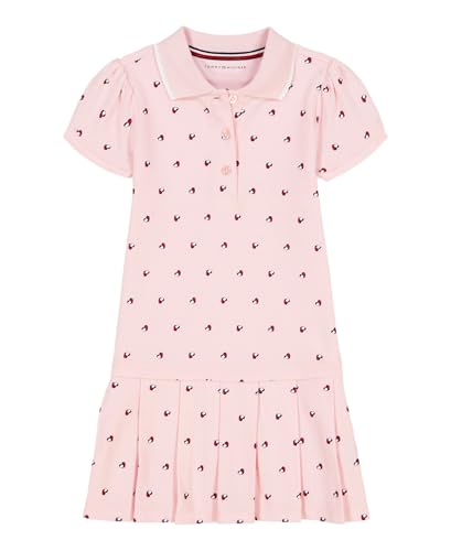 Tommy Hilfiger Girl's Pique Polo Dress, Pink Heart Flag, 4
