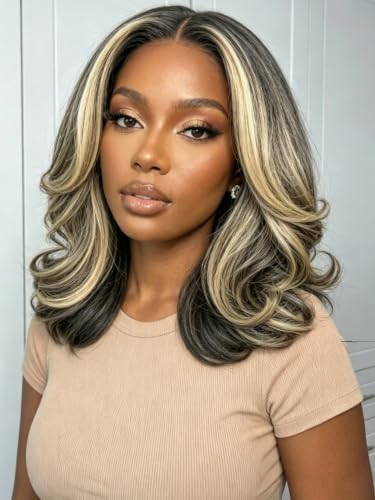 Image of KLAIYI Bye Bye Slip Ombre Ash Blonde Highlight Bob Body Wave Glueless Precut 7X5Lace Front Wigs Human Hair Layer Blowout Drawstring Ready to Wear Go Wig Face Framing Pre Plucked Bleached Knots 10Inch