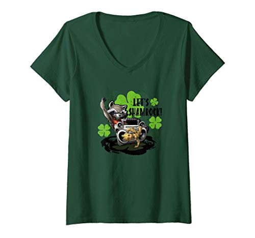 Femme Marvel Groot & Rocket Racoon Let's Shamrock T-Shirt avec Col en V