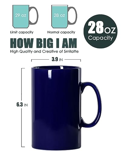 Smilatte 28 OZ/800ml Extra Large Ceramic Coffee Mug, Tall Giant Mug Jumbo Super Big Porcelain Tea Cup with Handle for Men, Blue