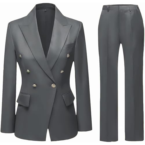 Women's 2 Piece Business Suit Pant Set Slim Fit Double Breasted Blazer Jacket Lady Work Suit for Office