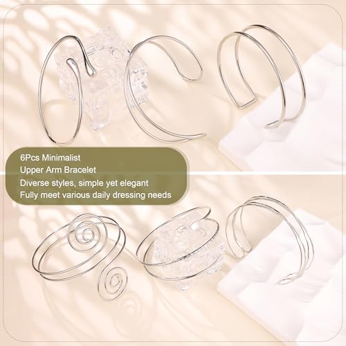 6Pcs Boho Coil Arm Cuff Bangle Set - Adjustable Minimalist Open Arm Cuff Armlet Armband3